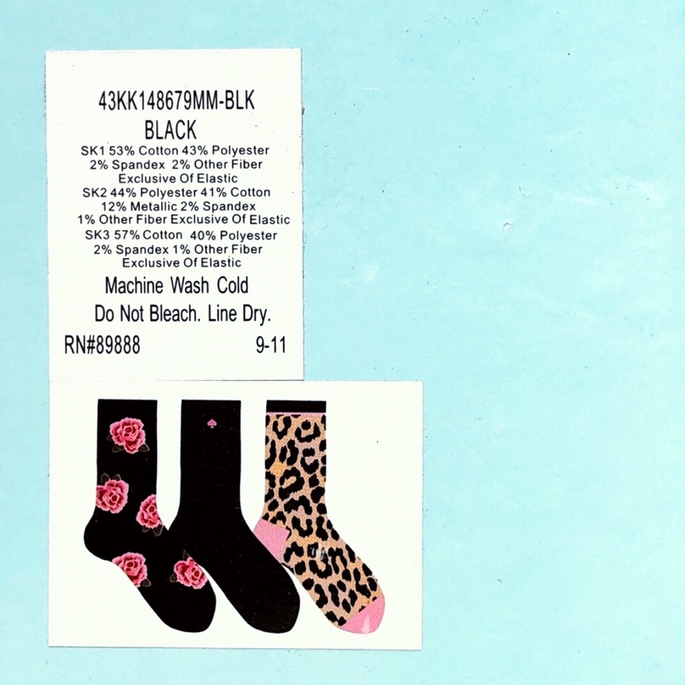 NEW KATE SPADE 3Pr Rose Leopard Crew Socks Box Set - Picture 7 of 9